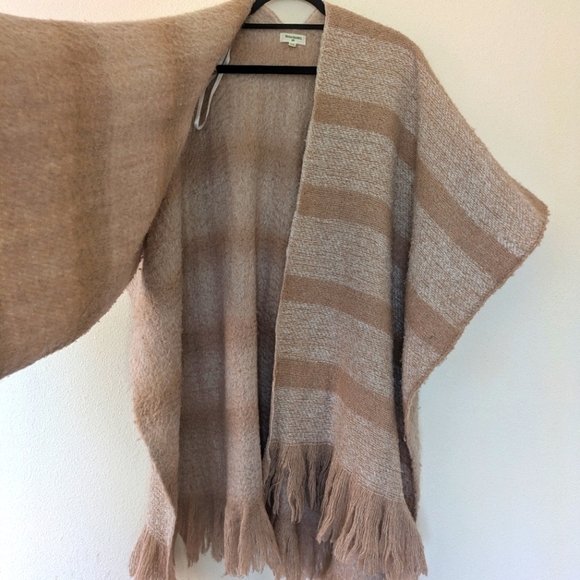 World Market Soft Fleece Light Pink Neutral Striped Wrap Poncho One Size - Picture 3 of 7